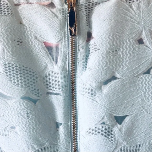 Ted Baker Baby Blue Laureto Fit & Flare Lace Dress Pleated Skirt Net Cut Outs - Picture 7 of 16